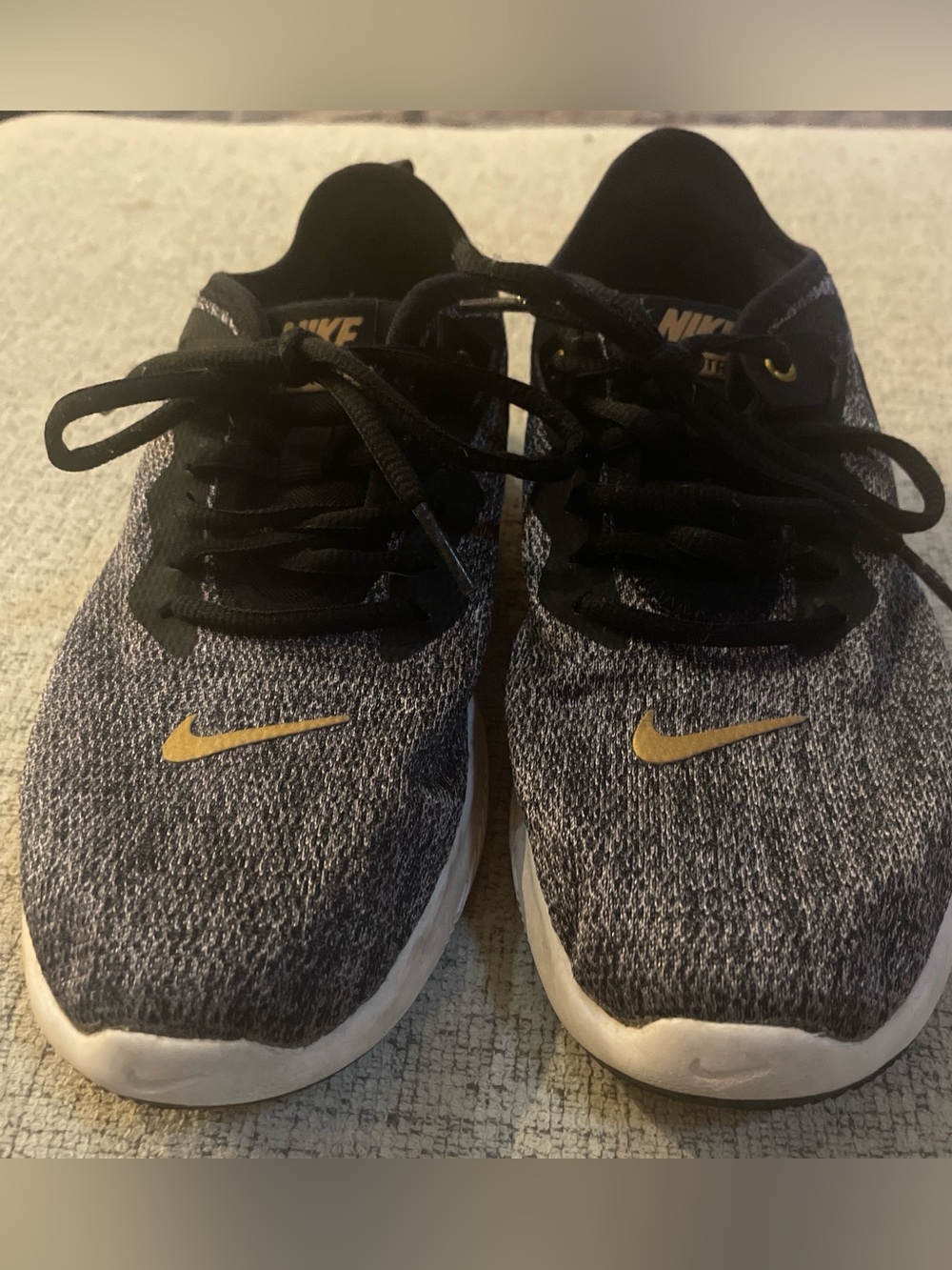 Nike Grey Knit Sneakers with Gold Swooshsize 6 1/2